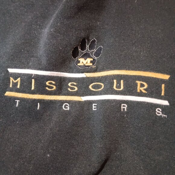 Vintage Men's Large Sweatshirt 90's Missouri Tigers Black Crewneck Embroidered - Picture 2 of 4